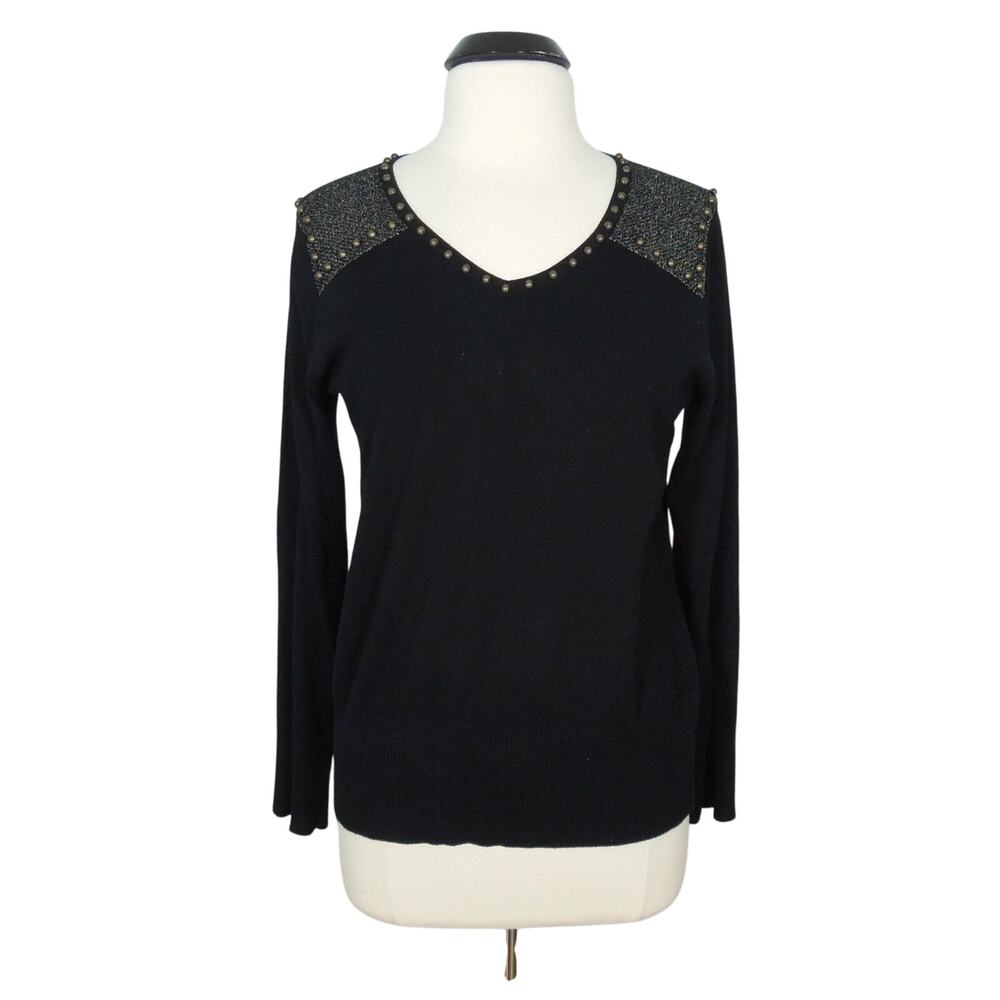 GLITTERSCAPE Sweater L LARGE Womens Embellished V-Neck